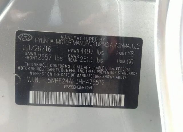 Photo 8 VIN: 5NPE24AF3HH476512 - HYUNDAI SONATA 