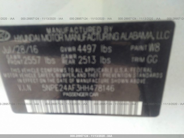 Photo 8 VIN: 5NPE24AF3HH478146 - HYUNDAI SONATA 