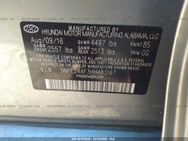 Photo 8 VIN: 5NPE24AF3HH483167 - HYUNDAI SONATA 