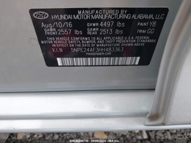 Photo 8 VIN: 5NPE24AF3HH483363 - HYUNDAI SONATA 