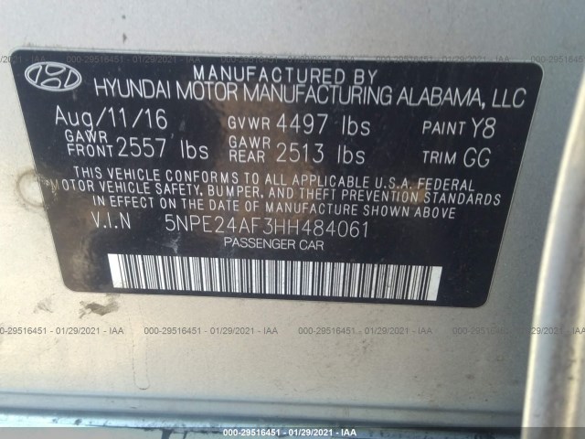 Photo 8 VIN: 5NPE24AF3HH484061 - HYUNDAI SONATA 