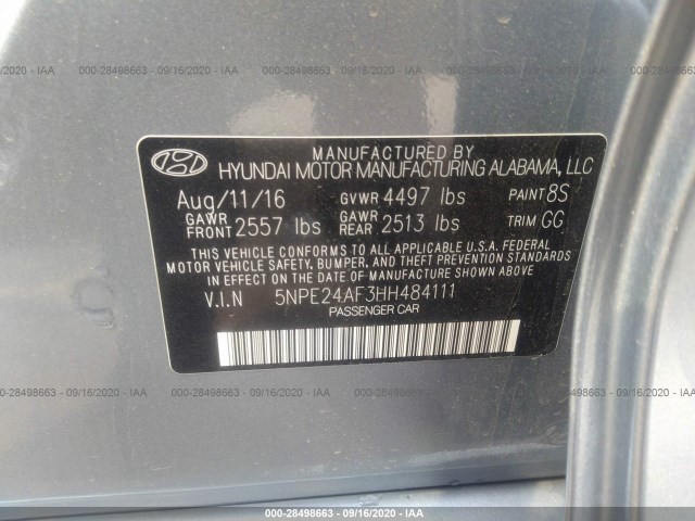 Photo 8 VIN: 5NPE24AF3HH484111 - HYUNDAI SONATA 