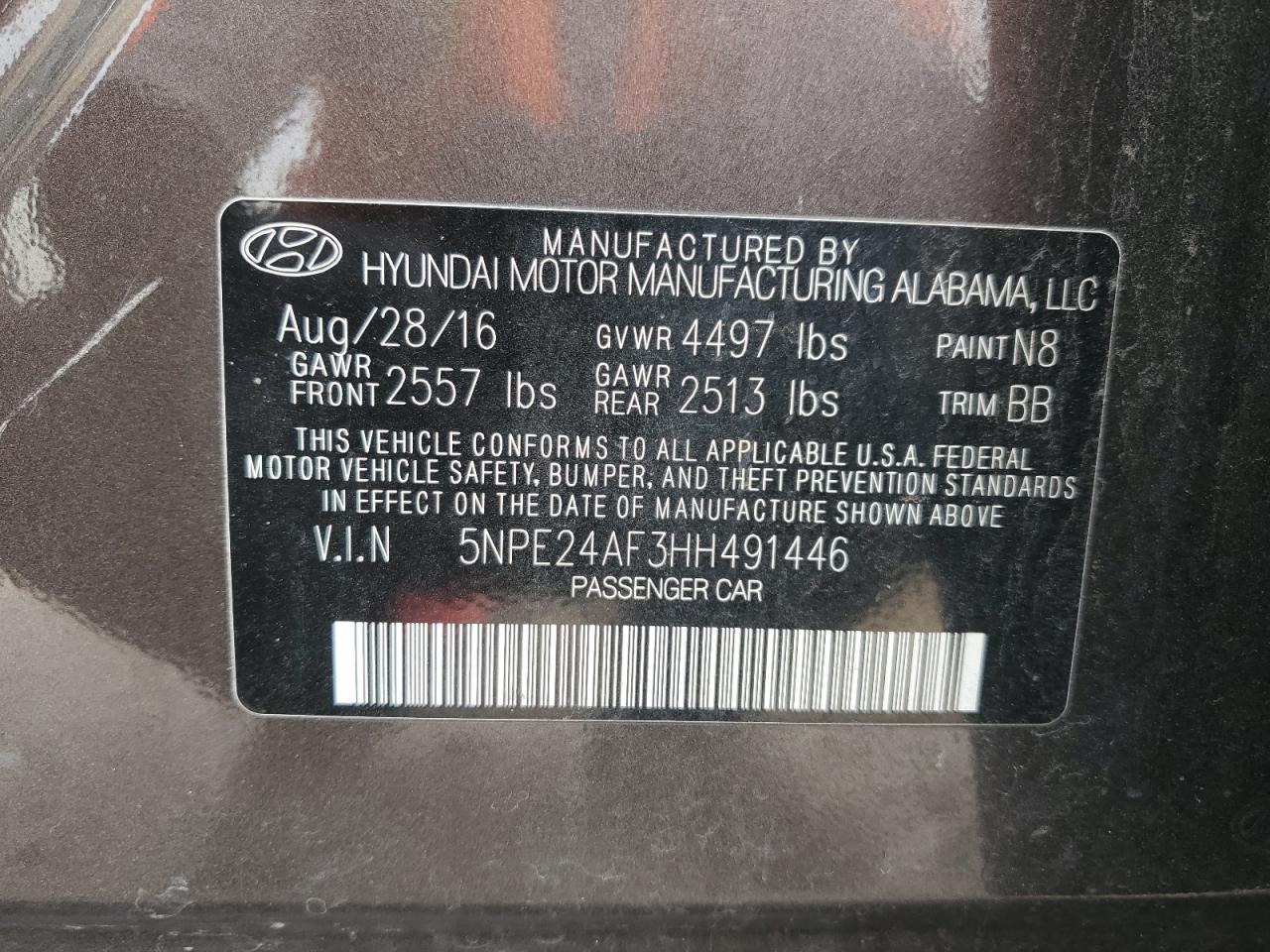 Photo 11 VIN: 5NPE24AF3HH491446 - HYUNDAI SONATA 