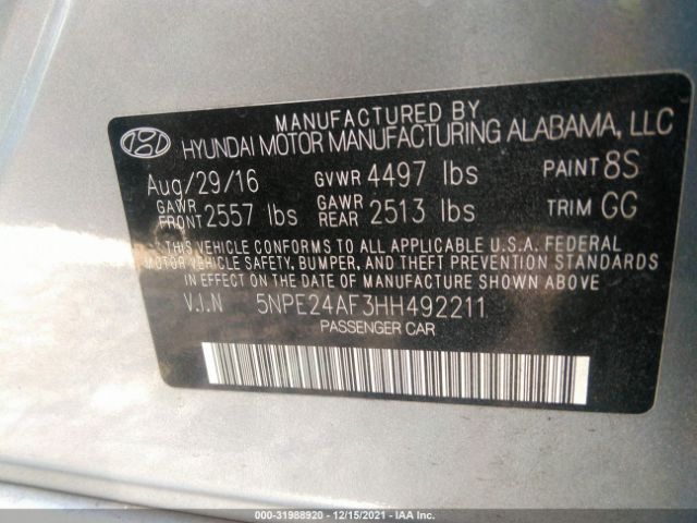 Photo 8 VIN: 5NPE24AF3HH492211 - HYUNDAI SONATA 