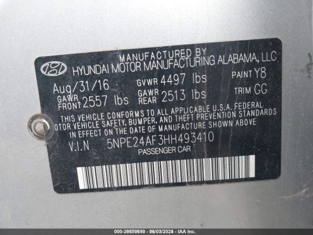 Photo 8 VIN: 5NPE24AF3HH493410 - HYUNDAI SONATA 