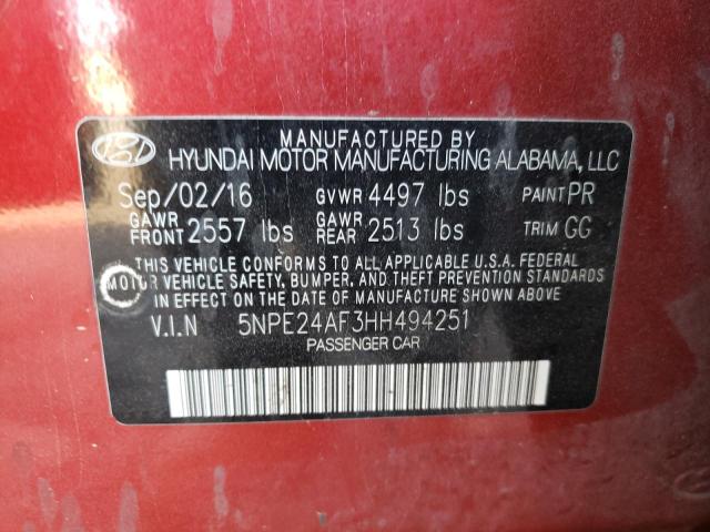 Photo 9 VIN: 5NPE24AF3HH494251 - HYUNDAI SONATA SE 