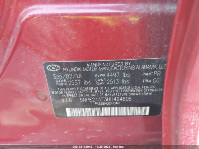 Photo 8 VIN: 5NPE24AF3HH494606 - HYUNDAI SONATA 