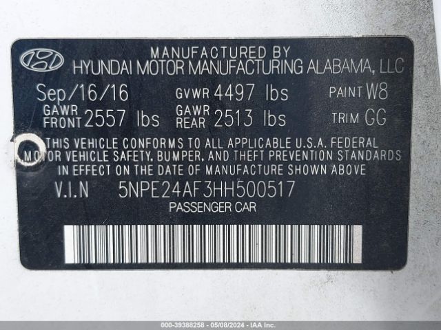 Photo 8 VIN: 5NPE24AF3HH500517 - HYUNDAI SONATA 