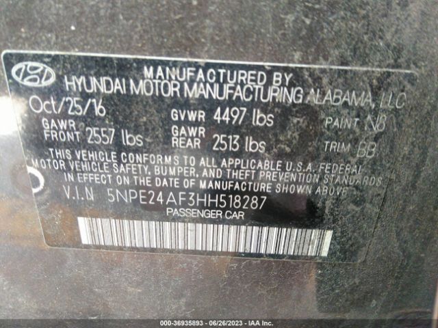 Photo 8 VIN: 5NPE24AF3HH518287 - HYUNDAI SONATA 