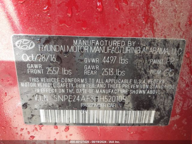 Photo 8 VIN: 5NPE24AF3HH520105 - HYUNDAI SONATA 