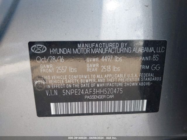 Photo 8 VIN: 5NPE24AF3HH520475 - HYUNDAI SONATA 