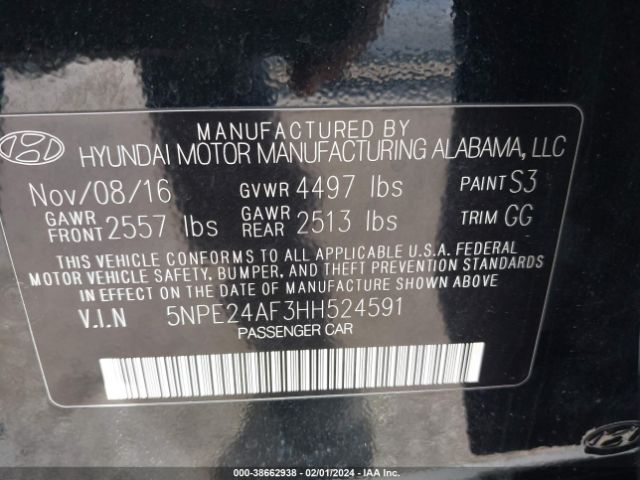 Photo 8 VIN: 5NPE24AF3HH524591 - HYUNDAI SONATA 