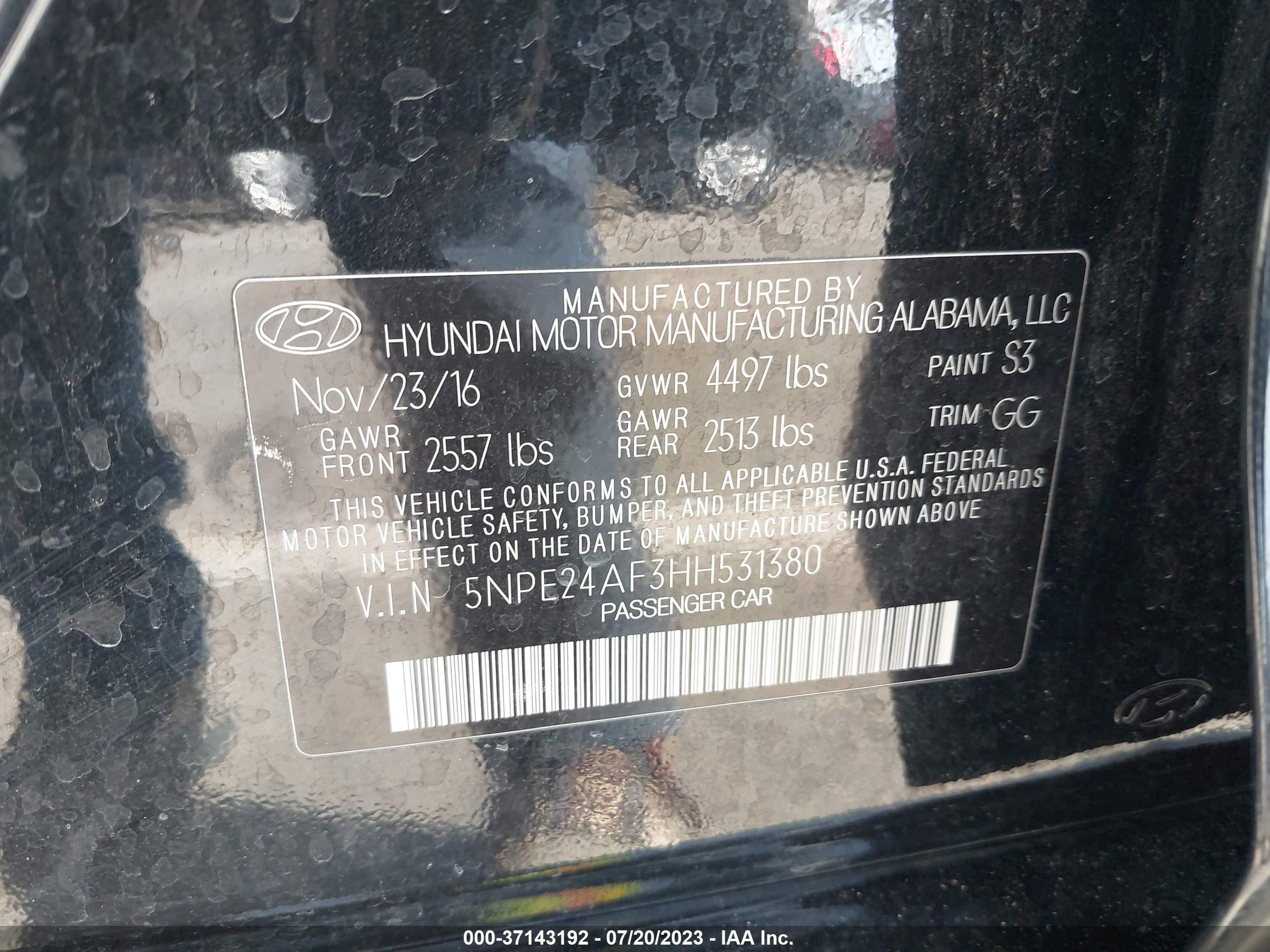 Photo 8 VIN: 5NPE24AF3HH531380 - HYUNDAI SONATA 