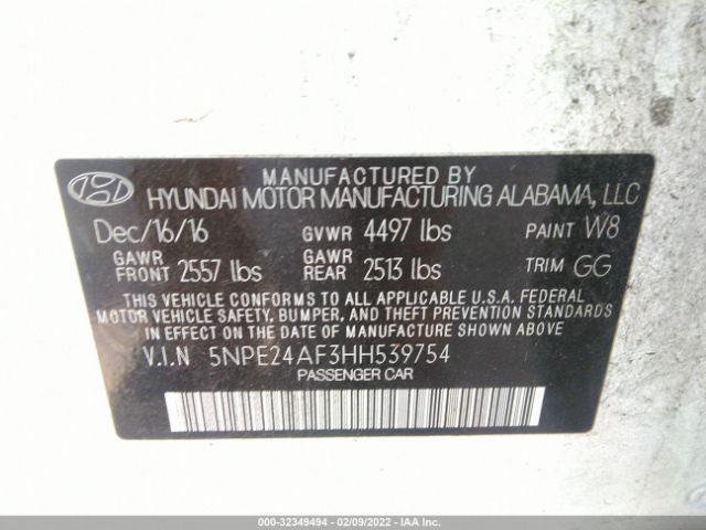 Photo 8 VIN: 5NPE24AF3HH539754 - HYUNDAI SONATA 