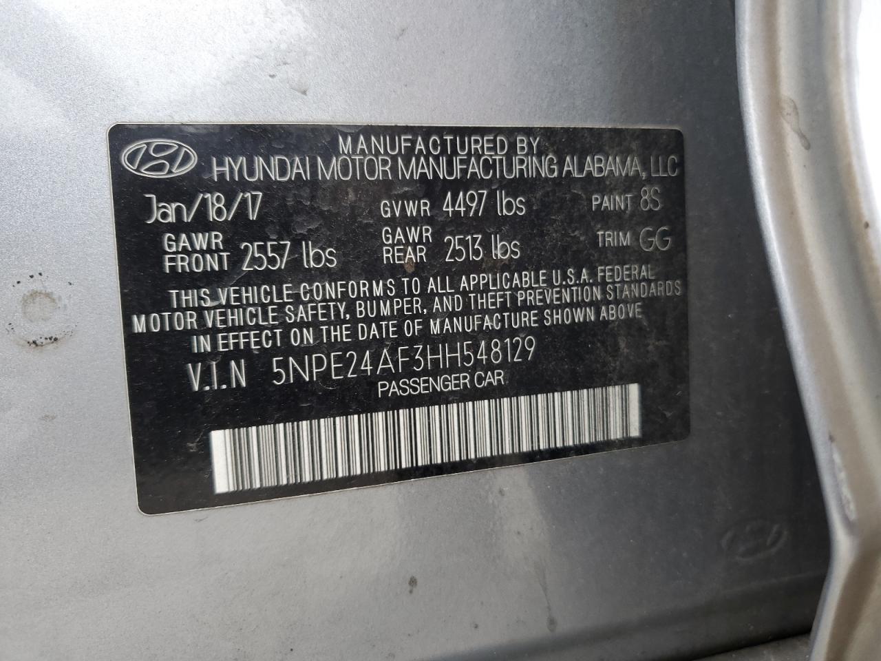 Photo 12 VIN: 5NPE24AF3HH548129 - HYUNDAI SONATA 