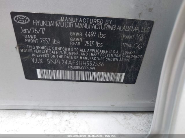 Photo 8 VIN: 5NPE24AF3HH552536 - HYUNDAI SONATA 