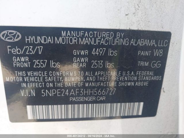 Photo 8 VIN: 5NPE24AF3HH566727 - HYUNDAI SONATA 