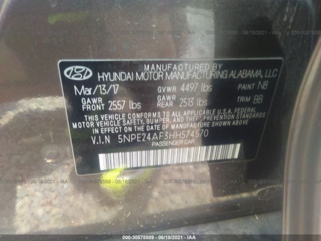 Photo 8 VIN: 5NPE24AF3HH574570 - HYUNDAI SONATA 