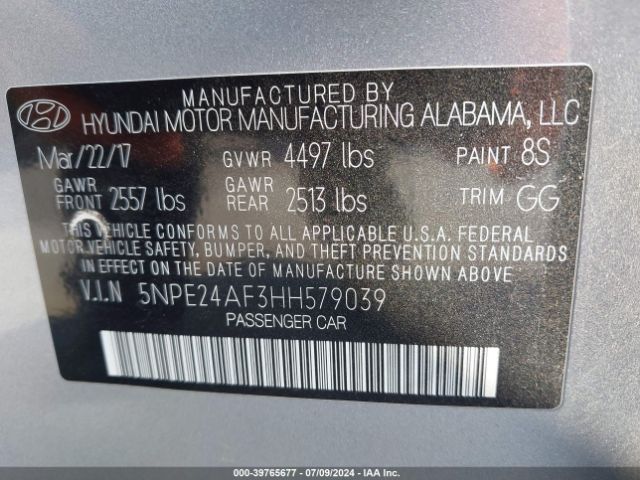 Photo 8 VIN: 5NPE24AF3HH579039 - HYUNDAI SONATA 