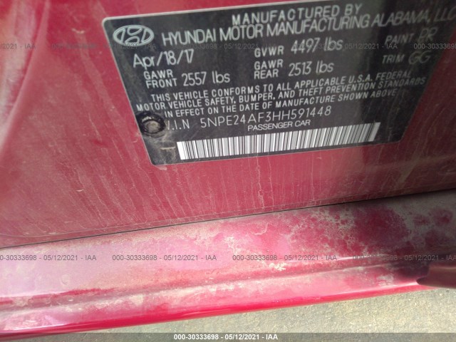 Photo 8 VIN: 5NPE24AF3HH591448 - HYUNDAI SONATA 