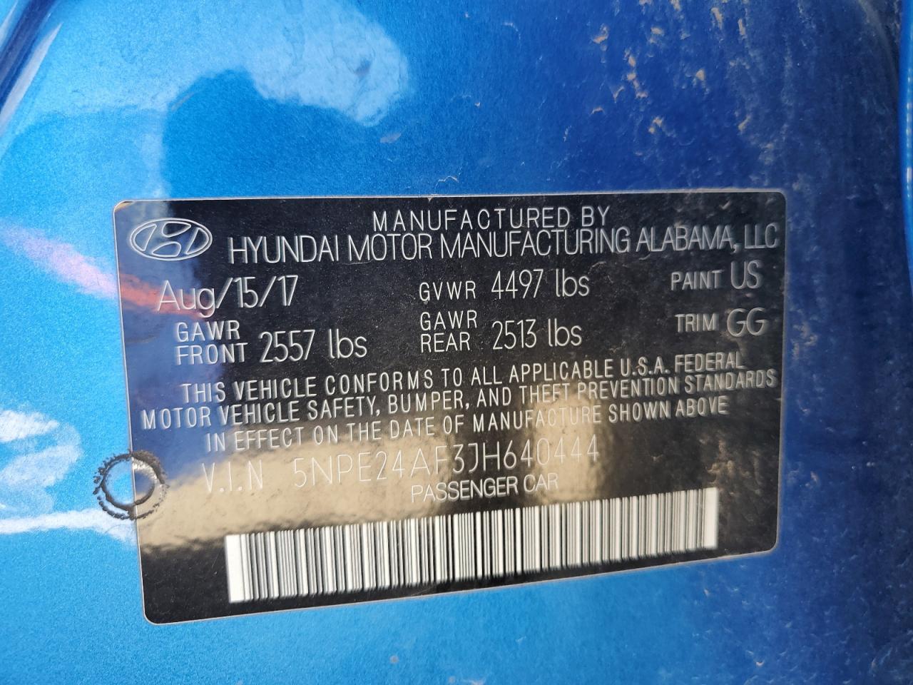 Photo 11 VIN: 5NPE24AF3JH640444 - HYUNDAI SONATA 