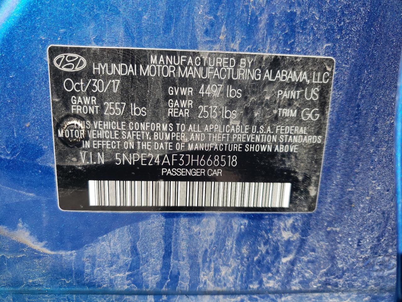 Photo 11 VIN: 5NPE24AF3JH668518 - HYUNDAI SONATA 