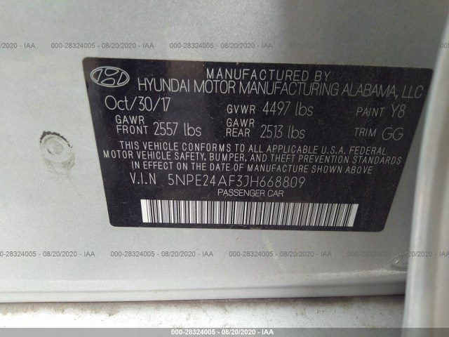 Photo 8 VIN: 5NPE24AF3JH668809 - HYUNDAI SONATA 