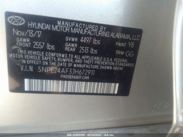 Photo 8 VIN: 5NPE24AF3JH672911 - HYUNDAI SONATA 