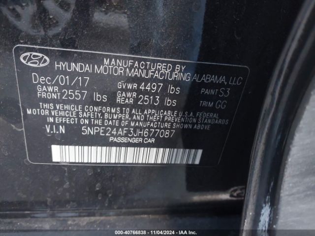 Photo 8 VIN: 5NPE24AF3JH677087 - HYUNDAI SONATA 