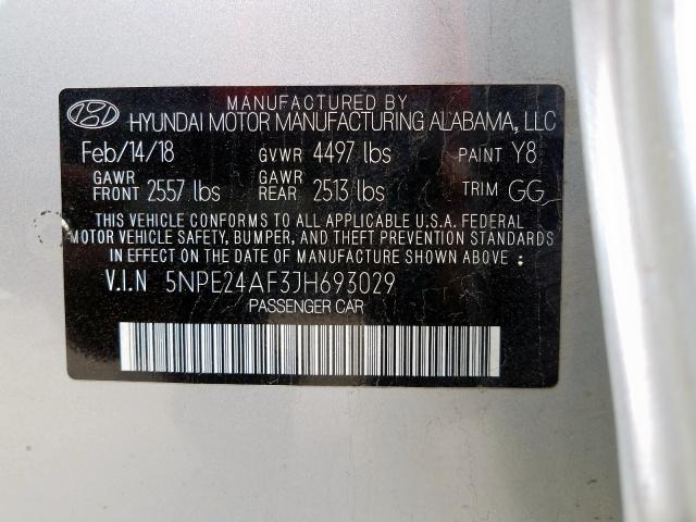 Photo 9 VIN: 5NPE24AF3JH693029 - HYUNDAI SONATA SE 