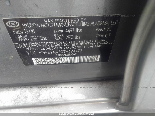 Photo 8 VIN: 5NPE24AF3JH694472 - HYUNDAI SONATA 