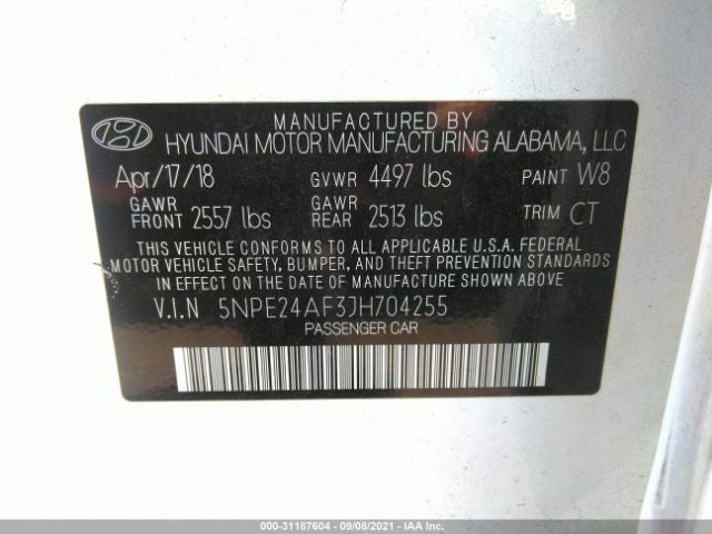 Photo 8 VIN: 5NPE24AF3JH704255 - HYUNDAI SONATA 