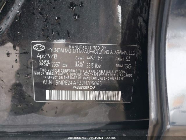 Photo 8 VIN: 5NPE24AF3JH705065 - HYUNDAI SONATA 