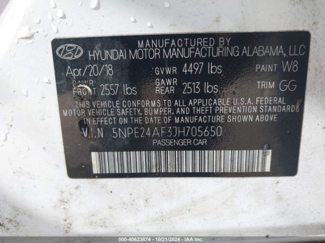 Photo 8 VIN: 5NPE24AF3JH705650 - HYUNDAI SONATA 