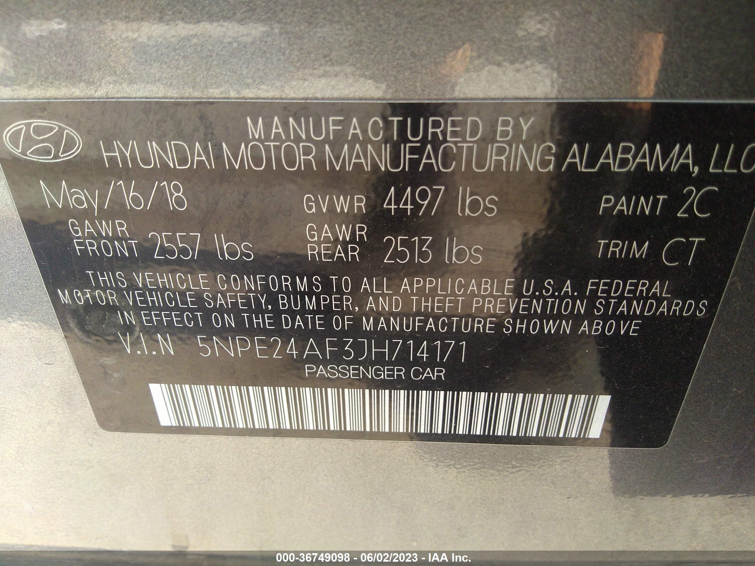 Photo 8 VIN: 5NPE24AF3JH714171 - HYUNDAI SONATA 