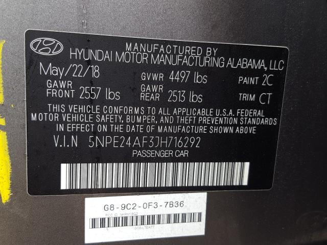 Photo 9 VIN: 5NPE24AF3JH716292 - HYUNDAI SONATA SE 