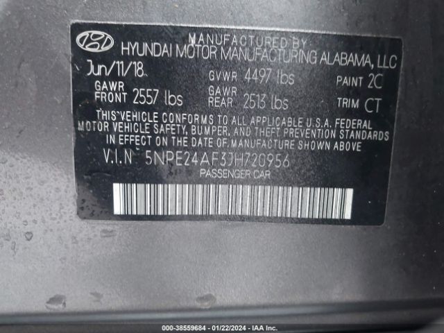 Photo 8 VIN: 5NPE24AF3JH720956 - HYUNDAI SONATA 