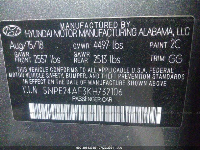 Photo 8 VIN: 5NPE24AF3KH732106 - HYUNDAI SONATA 