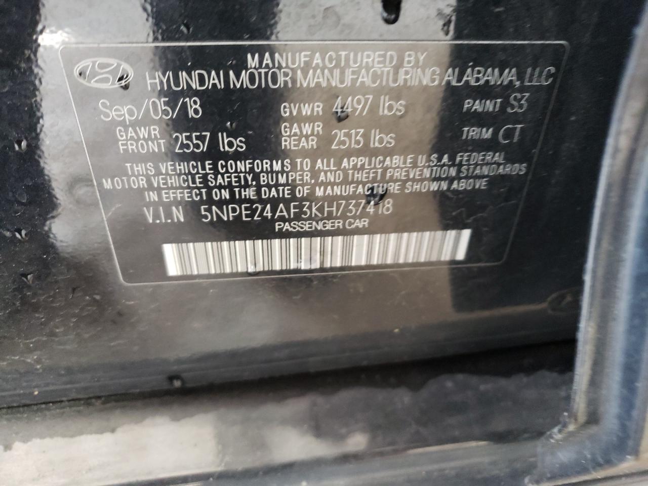 Photo 11 VIN: 5NPE24AF3KH737418 - HYUNDAI SONATA 