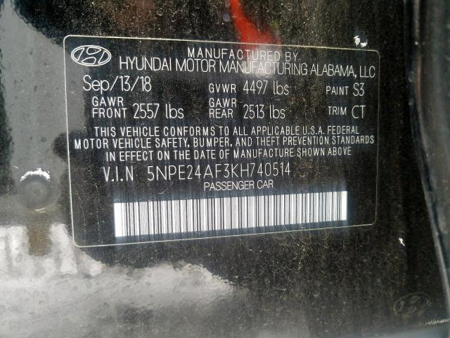 Photo 9 VIN: 5NPE24AF3KH740514 - HYUNDAI SONATA SE 