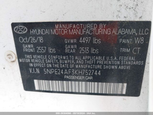 Photo 8 VIN: 5NPE24AF3KH752744 - HYUNDAI SONATA 