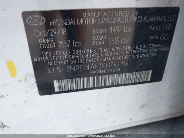 Photo 8 VIN: 5NPE24AF3KH753196 - HYUNDAI SONATA 