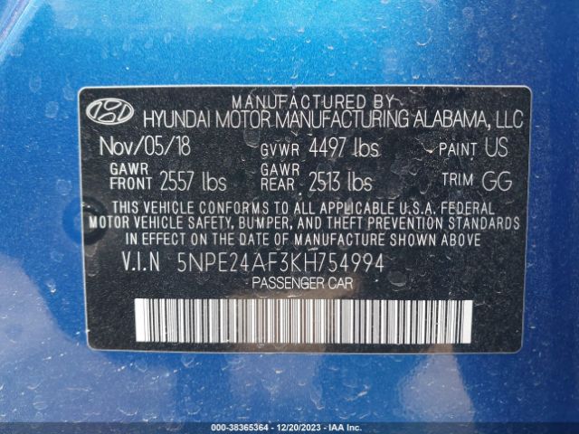 Photo 8 VIN: 5NPE24AF3KH754994 - HYUNDAI SONATA 