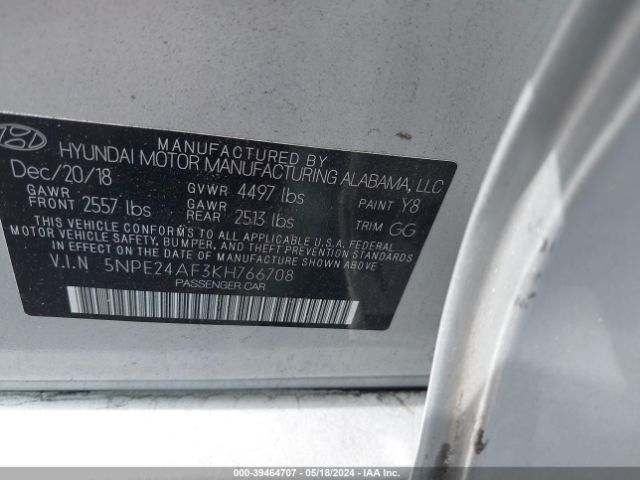 Photo 8 VIN: 5NPE24AF3KH766708 - HYUNDAI SONATA 