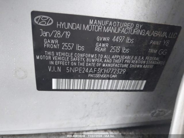 Photo 8 VIN: 5NPE24AF3KH772329 - HYUNDAI SONATA 