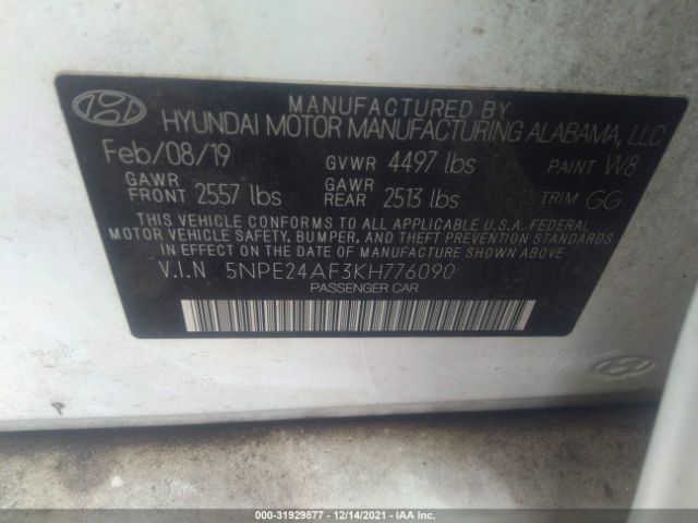 Photo 8 VIN: 5NPE24AF3KH776090 - HYUNDAI SONATA 