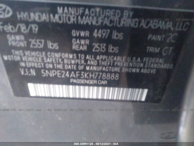 Photo 8 VIN: 5NPE24AF3KH778888 - HYUNDAI SONATA 