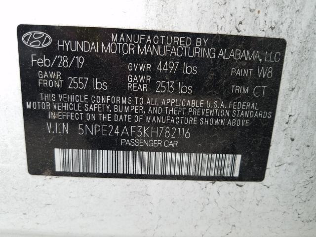 Photo 9 VIN: 5NPE24AF3KH782116 - HYUNDAI SONATA SE 