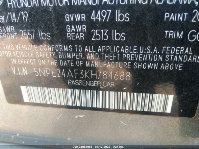 Photo 8 VIN: 5NPE24AF3KH784688 - HYUNDAI SONATA 