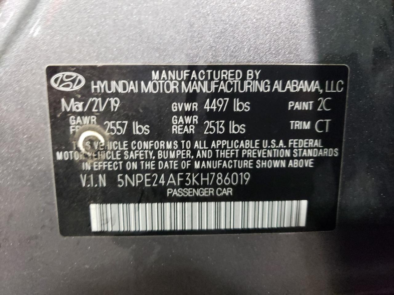 Photo 11 VIN: 5NPE24AF3KH786019 - HYUNDAI SONATA 